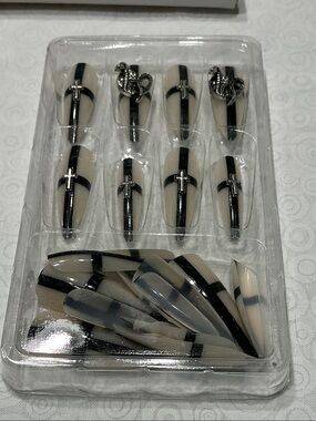 Gothic Style Press On Nails with Cross or Snake Embellishment